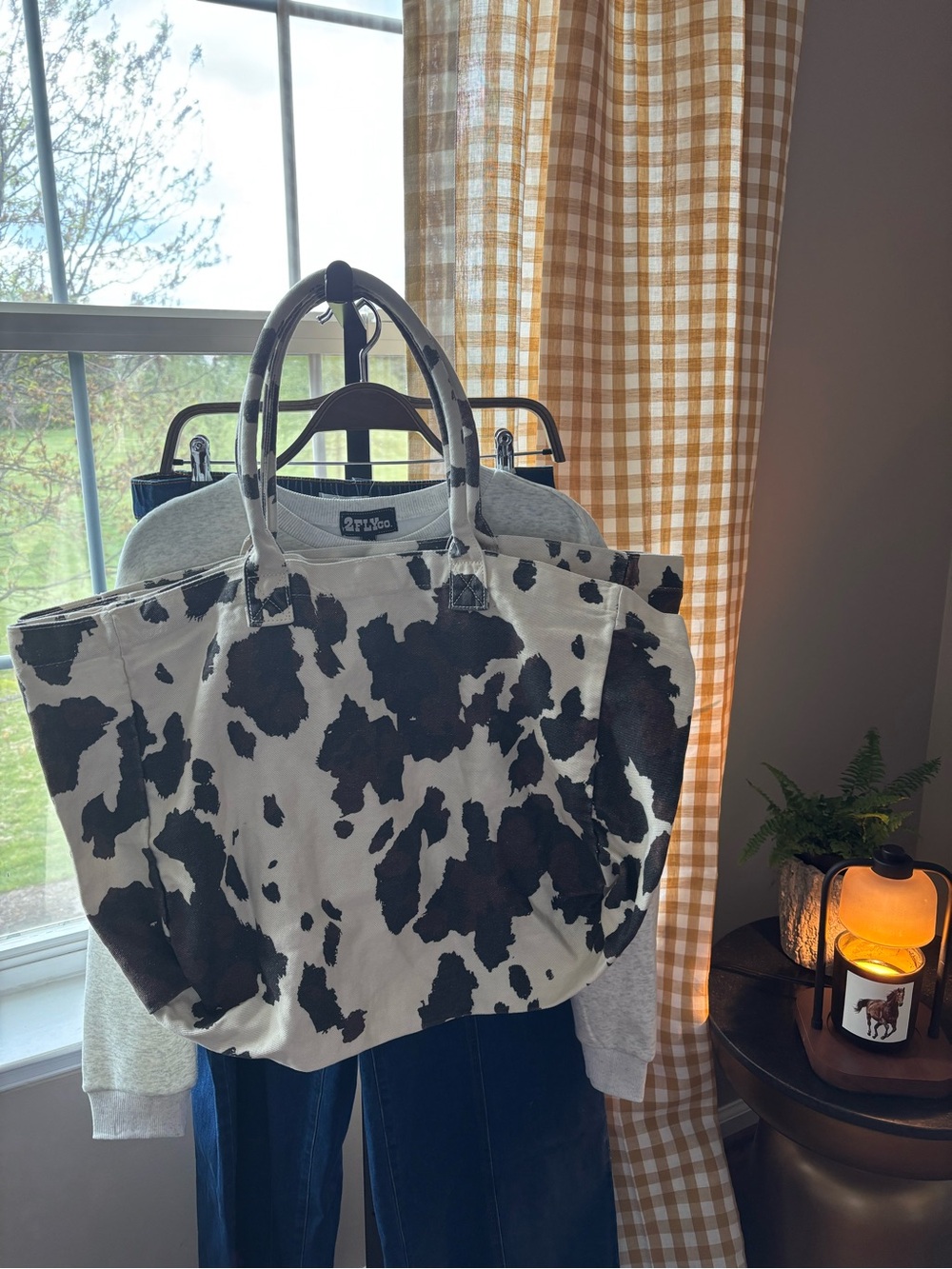 TCEC Brown & White Cow Print Canvas Tote Bag
